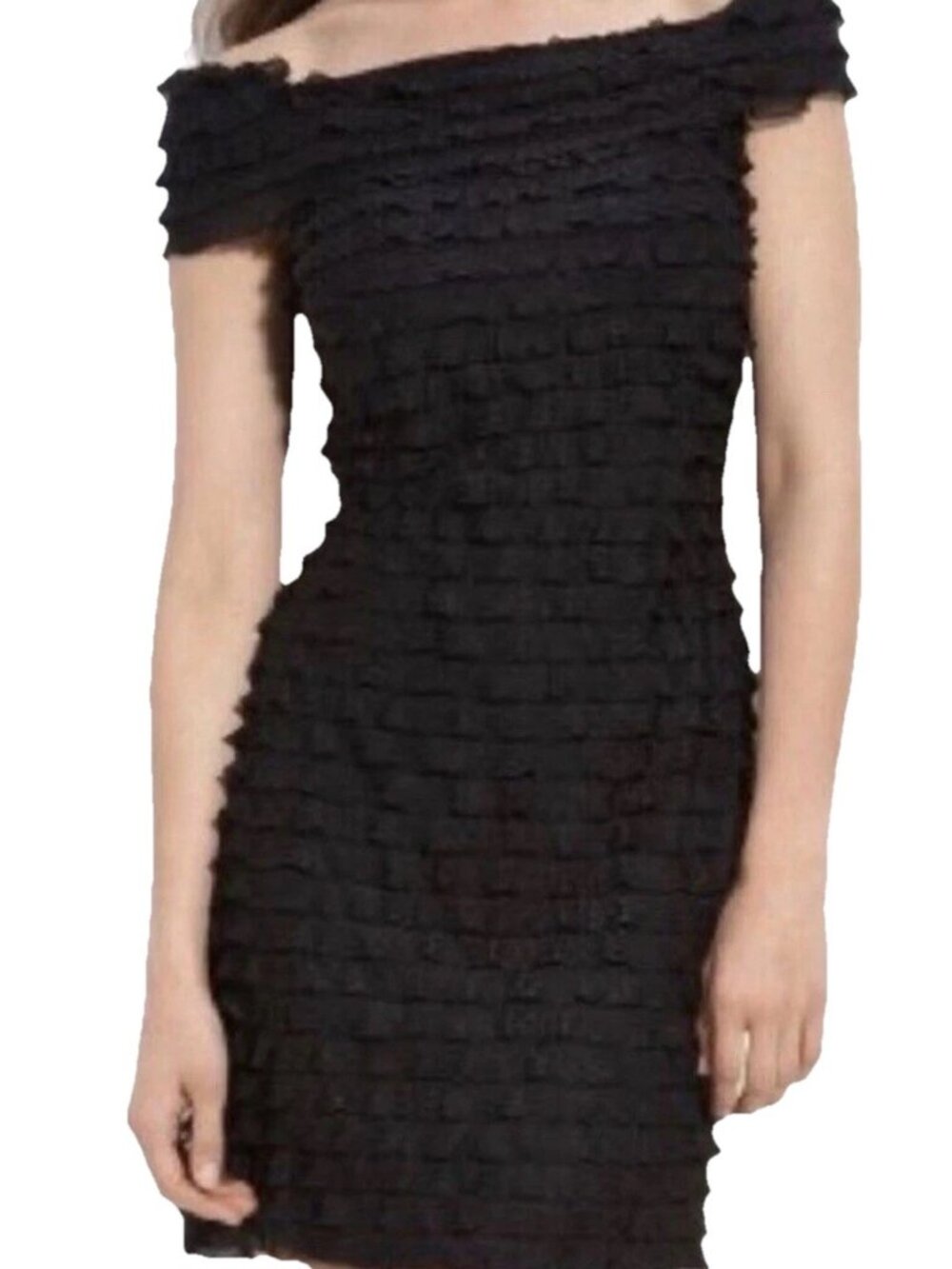 JS Collections Off the Shoulder Tiered Ruffle Bodycon Cocktail Dress Size 10